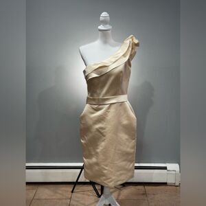 CLEARANCE! Cream Bari Jay One Shoulder Sheath Gown Size 12 EUC